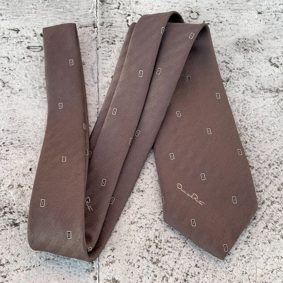 Oscar De La Renta Men Tie Classic Necktie Brown Tie - Picture 2 of 10